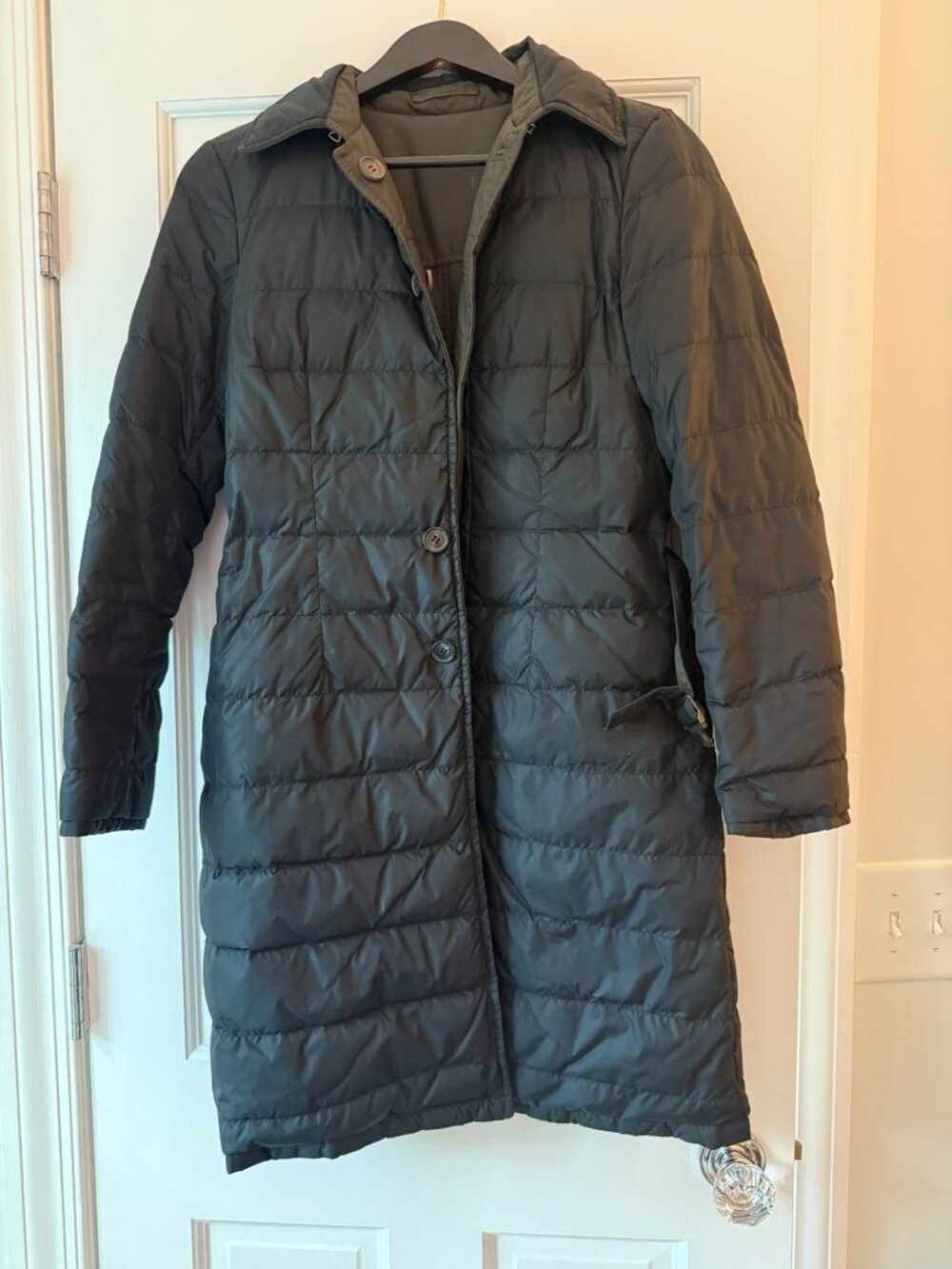 Max Mara Reversible Down Coat Black and Brown Belted Sz S NO BRAND TAG